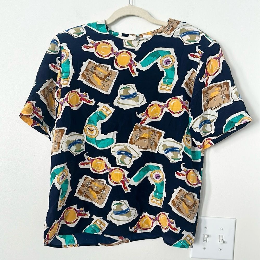 La Chine By Galinda Wang Printed Silk Blouse S
